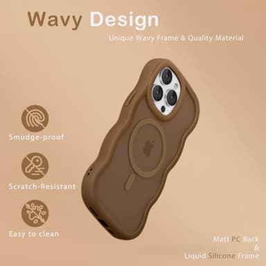 Amzfield Magnetic for iPhone 15 Pro Max Case, Compatible with Magsafe Wavy Frame Cute Translucent Matte Hard Back Silicone Bumper Shockproof Phone Case for iPhone 15 Pro Max Women Girls, Brown - Image 5