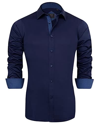 J.VER Mens Dress Shirts Stretch Wrinkle Free Button Down Shirt Business Casual Long Sleeve Stylish Tops for Wedding Party Prom Navy Blue Medium - Image 1