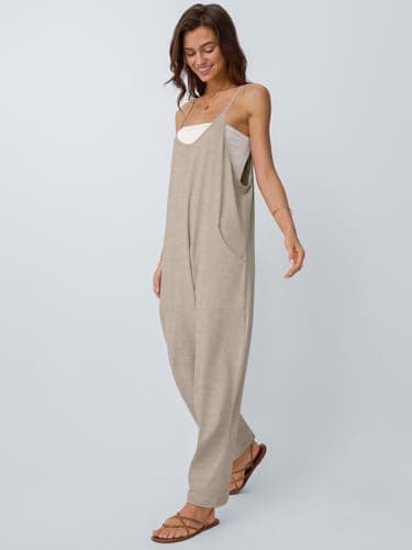 AUTOMET Jumpsuits for Women Casual Summer Outfits Rompers Comfy Beach Vacation Trendy Overalls Jumpers Fashion Clothes 2025 BeigeGrey S - Image 3