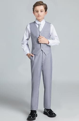 Boy's Formal Suit Set Slim Fit Light Grey Kids Tuxedo Suits for Wedding Teen Toddler Boy Dress Suit Outfit Size 5 - Image 4
