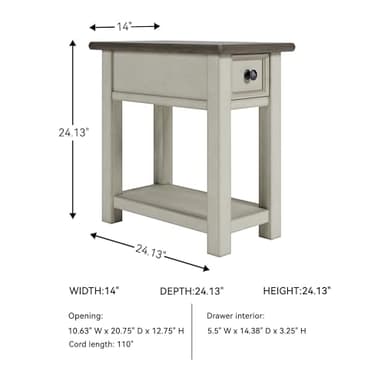Signature Design by Ashley Bolanburg | Farmhouse Chair-Side End Table – USB Charging Ports, Drawer, Two-Tone Light Brown & Whitewash - Image 3