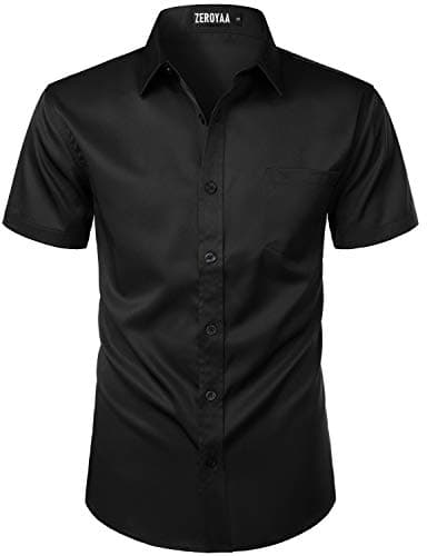 ZEROYAA Men's Casual Urban Stylish Slim Fit Short Sleeve Button Up Dress Shirt with Pocket ZLSC15-Black XXX-Large - Image 1