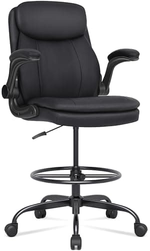 Misolant Drafting Chair, Tall Office Chair for Standing Desk, High Leather Executive Office Chair with Adjustable Height and Flip-up Armrest for Counter Height Desk - Image 1