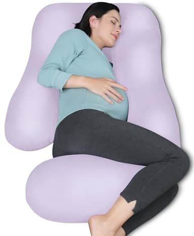 MOON PARK Pregnancy Pillows for Sleeping - U Shaped Full Body Maternity Pillow with Removable Cover - Support for Back, Legs, Belly, HIPS - 57 Inch Pregnancy Pillow for Women - Purple - Image 1