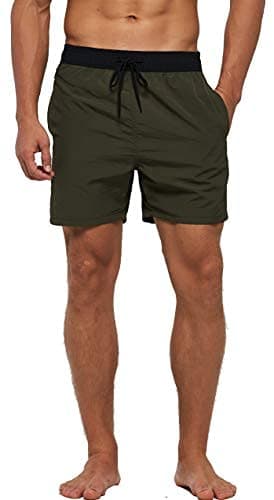 SILKWORLD Men's Swim Trunks Quick Dry Beach Shorts with Pockets, Army Green-AG, Small - Image 3