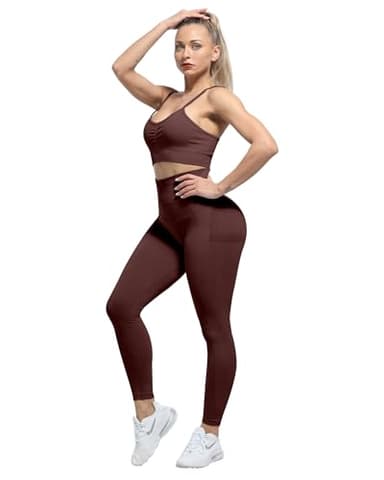 CHRLEISURE Workout Leggings Sets for Women, Gym Scrunch Butt Butt Lifting Seamless Leggings 3 Piece (Black,Cassis,Brown, L) - Image 4