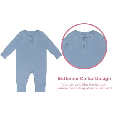 GUISBY Long Sleeve Baby Footless Pajamas with Buttons Cotton Sleepers with Zipper 3-Pack Blue-White-Green 18-24 Months - Image 2