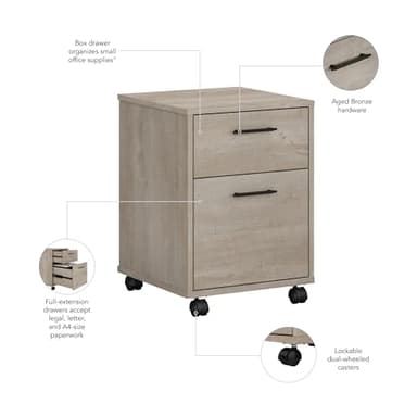 Bush Furniture Key West 2 Drawer Mobile File Cabinet, Rolling File Cabinet for Home Office - Image 5