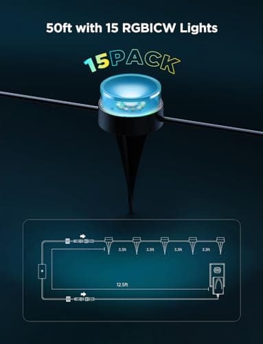 Govee Outdoor Ground Lights 2, 50ft Patio Decorations, 15 Pack RGBIC Pathway Lights with 100LM Warm White, IP67 Waterproof, 63 Scene Modes, Works with Alexa, Google Assistant - Image 8