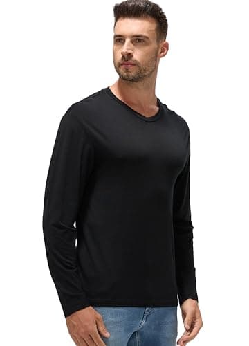 100% Ultrafine Merino Wool Base Layer for Men | V-Neck Long Sleeve Thermal Shirt, Moisture Wicking & Odor Resistant Black - Image 1