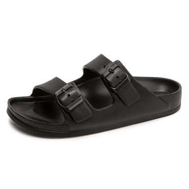FUNKYMONKEY Women's Comfort Slides Double Buckle Adjustable EVA Flat Sandals (7 M US-Women, Black) - Image 1