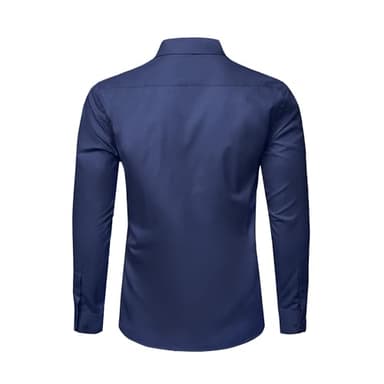 LUPURTY Mens Shirts Long Sleeve Regular Fit for Wedding Prom Business Casual Button Up Dress Shirt for Men Dark Blue - Image 2