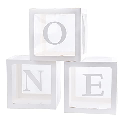TECKED First Birthday Decorations For Boy Or Girl, 3 Pcs ONE Balloon Boxes For 1st Birthday, Baby Clear Blocks Party Decor With ONE Letters For Photoshoot Props, Cake Smash Backdrop - Image 1