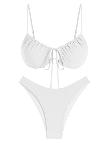 ZAFUL Women High Cut Bestselling Bikini Sets String Sexy Swimsuit Two Piece Underwire Bathing Suit Brazilian Cheeky Cut Out Cute Swimwear White M - Image 5