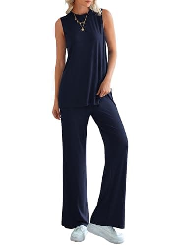 PRETTYGARDEN Women's 2 Piece Lounge Set 2025 Summer Casual Loose Tank Top Wide Leg Pants Matching Travel Outfits Tracksuit (Navy,X-Large) - Image 2
