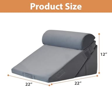3PCS Wedge Pillow for Acid Reflux Relief, Adjustable Wedge Pillow Headboard, Bed Wedges Pillow for Back Pain Relief, Sleeping, Post Surgery, Back Support Pillows for Sitting Up, Snoring, Plush Grey - Image 2