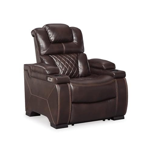Signature Design by Ashley Warnerton Faux Leather Power Recliner with Adjustable Headrest, Brown - Image 1