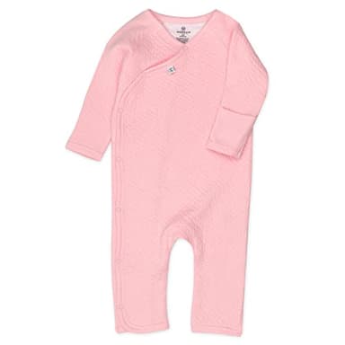 HonestBaby Matelasse Side Snap Coverall Organic Cotton for Baby Boys, Girls, Pink, 0-3 Months - Image 1