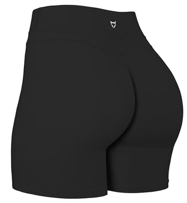 TomTiger Yoga Shorts for Women Tummy Control High Waist Biker Shorts Exercise Workout Butt Lifting Tights Women's Short Pants (Black, L) - Image 1