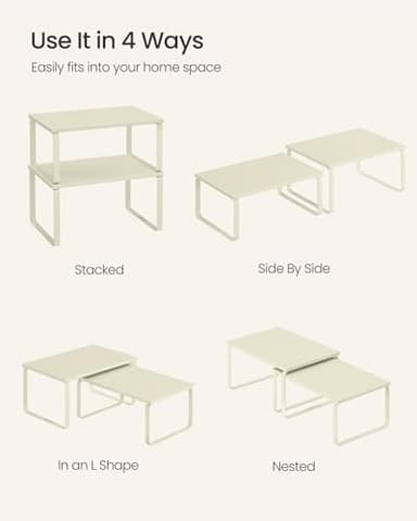 SONGMICS Cabinet Organizer Shelf, Set of 2 Kitchen Counter Shelves, Kitchen Storage, Spice Rack, Stackable, Expandable, Metal and Engineered Wood, Cream White UKCS002W02 - Image 5