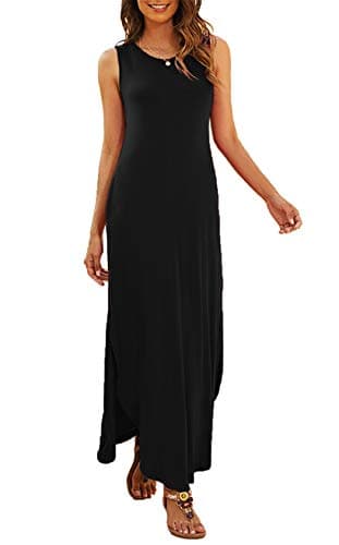Hount Maxi Dress for Women Casual Spring Summer Dresses 2025 Petite O Neck Sleeveless Sexy Split Sun Dresses with Pockets Black X-Large - Image 1
