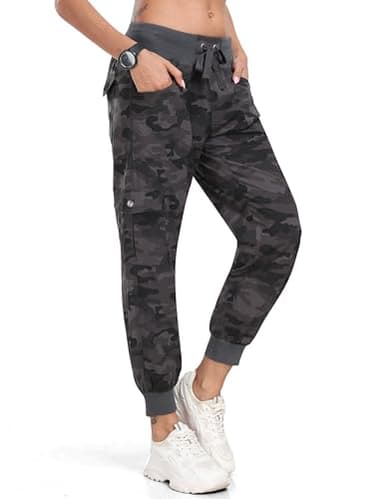 MoFiz Hiking Cargo Pants for Women with Pockets Lightweight Quick Dry Athletic Outdoor Summer Travel Casual Joggers Sweatpants Camouflage Dark Grey 2XL - Image 2