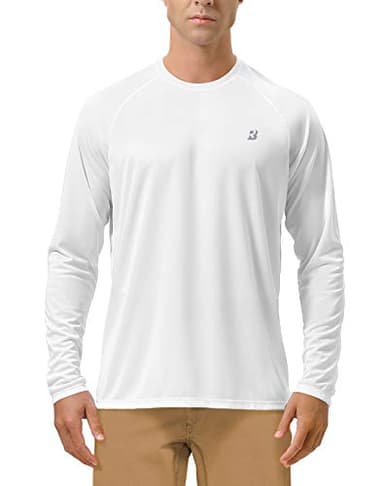 Roadbox Mens UPF 50+ UV Sun Protection Shirts Outdoor Long Sleeve SPF Diving Rash Guard for Fishing Hiking Swimming White - Image 1