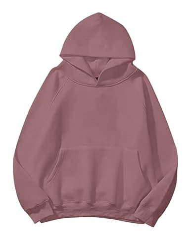 Lauweion Women Solid Basic Fleece Letter Loose Hoodie Sweatshirt Long Sleeve Kangaroo Pocket Drop Shoulder Pullovers Top Light Brown - Image 1