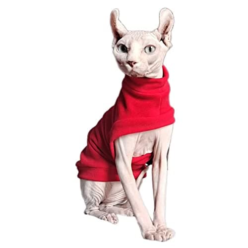Sphynx Hairless Cat Clothes, Soft Elastic Dralon Sweatshirt,Cat Puppy Pet Wear Pullover for Devon,Elf,Cornish,Peterbald, Small Dogs Chihuahua Yorki Red XL - Image 1