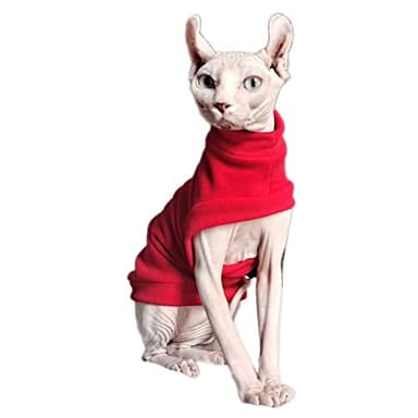 Sphynx Hairless Cat Clothes, Soft Elastic Dralon Sweatshirt,Cat Puppy Pet Wear Pullover for Devon,Elf,Cornish,Peterbald, Small Dogs Chihuahua Yorki Red XL - Image 1