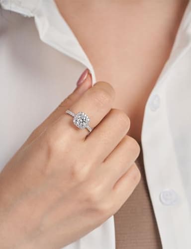 IMOLOVE Moissanite Halo Engagement Rings for Women Halo Rings for Women Wedding Promise Ring 1.4CT D Color VVS1 Clarity Round Cut Moissanite Ring in Sterling Silver plated with 18K White Gold-70 - Image 4