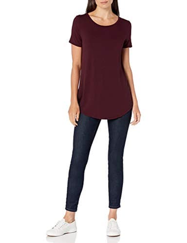 Amazon Essentials Women's Short-Sleeve Scoopneck Tunic, Pack of 2, Bright Pink/Burgundy, Medium - Image 5