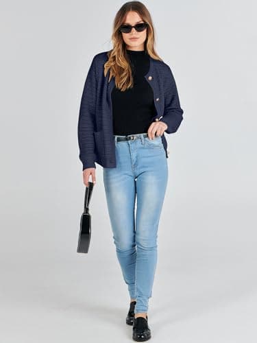 ANRABESS Womens Cardigan Sweater Long Sleeve Button Down Lady Tweed Knit Jackets 2025 Fall Outfits Navy Blue Medium - Image 9