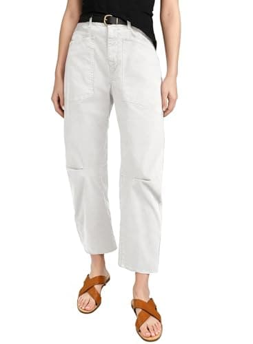 EVALESS Womens Baggy Barrel White Jeans High Waisted Wide Leg Boyfriend Denim Ankle Pants Size 10 - Image 1