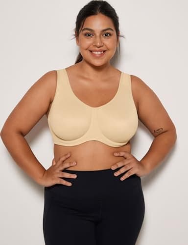 SYROKAN Women's Max Control Underwire Sports Bra High Impact Plus Size with Adjustable Straps Unlined Bra Tan Milkshake 42E - Image 5