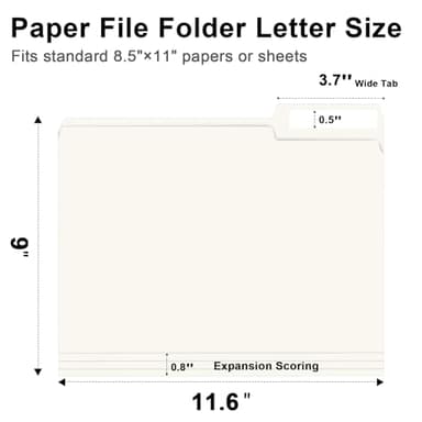 File Folder, RAZCC 150 Pack 1/3 Cut Tab File Folders Letter Size, Folders for Dcouments, Folders with Tab Great for Organizing and Easy File Storage, White - Image 2