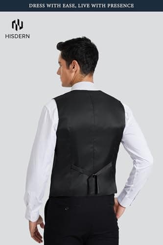 HISDERN Men's Suit Vest Business Formal Dress Waistcoat Vest with 3 Pockets for Suit or Tuxedo Black - Image 3
