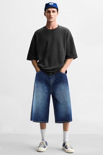 GINGTTO Mens Baggy Denim Shorts Casual Loose Fit Blue Jean Shorts Long Cut Off Hip Hop Cropped Jorts Men 30 - Image 6