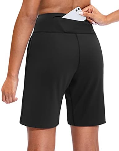 SANTINY Bermuda Shorts for Women with Zipper Pocket Womens High Waisted Long Shorts for Running Workout Athletic(Black_XL) - Image 2