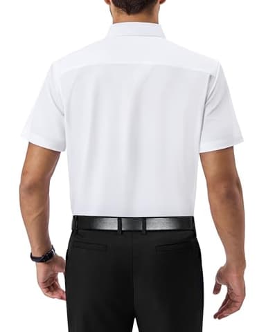 Alimens & Gentle Mens Dress Shirts Short Sleeve Wrinkle Free Solid Button Down Shirt Summer Wedding Shirts with Pocket White - Image 2