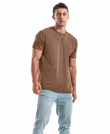 KLIEGOU Men's T-Shirts - Elasticity Cotton Crew Neck Tees 2166 Khaki XL - Image 3