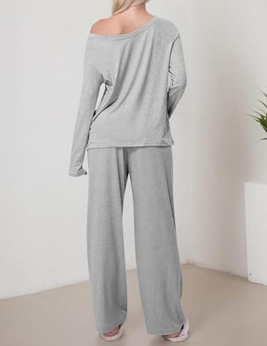 Cnlinkco Long Sleeve Pajama Set for Women Casual Soft Lounge Sets Comfy Cozy 2 Piece Sets - Image 2