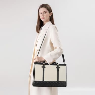 Keyli 3pcs Laptop Bag for Women,15.6 Inch Canvas+Leather Laptop Tote Bag Work Bags Large Capacity Business Computer Briefcase Casual College Shoulder Handbag Crossbody Purse for Travel Office Khaki - Image 4