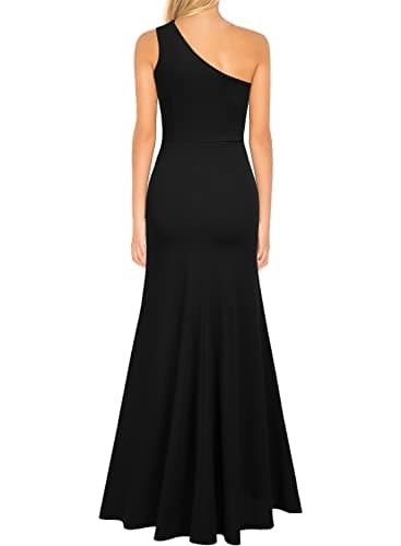WOOSEA Women's One Shoulder Sleeveless Split Bodycon Mermaid Evening Cocktail Long Dress Black - Image 2