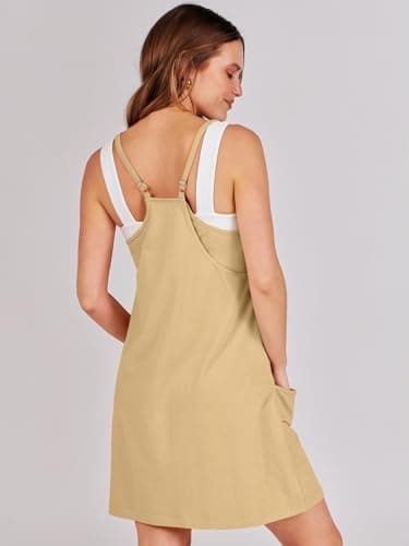 ANRABESS Women Athletic Dress Summer Tennis Workout Active Sports Mini Romper Dress Built in Shorts Travel Vacation Clothes Light Yellow X-Large - Image 5