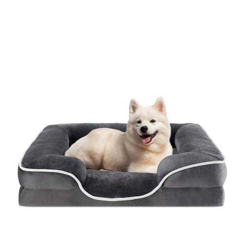 Sweetcrispy Orthopedic Dog Bed, Memory Foam Puppy Sleeping Sofa for Medium Pets with Washable Removable Cover Non-Slip Base Waterproof Liner Egg Crate, Classic Grey, 28" L x 23" W x 6.5" Th - Image 1