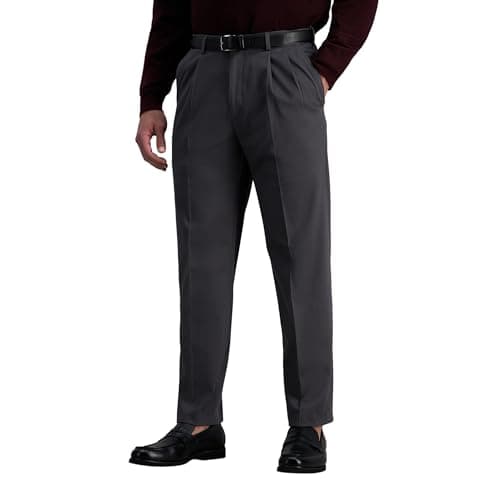 Haggar Men's Premium No Iron Khaki Classic Fit Pleat Front Casual Pant (Regular and Big & Tall Sizes), Dark Grey, 36W x 30L - Image 1