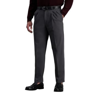 Haggar Men's Premium No Iron Khaki Classic Fit Pleat Front Casual Pant (Regular and Big & Tall Sizes), Dark Grey, 36W x 30L - Image 1