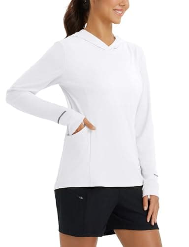 baleaf Women's Sun Shirts UPF 50+ Hoodie Long Sleeve Spf UV Shirt Lightweight Quick Dry Hiking Zip Pocket White XS - Image 1