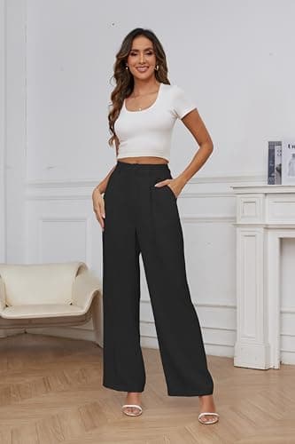FUNYYZO Women Suit Pants Wide Leg Pants High Elastic Waisted in The Back Business Work Trousers Long Straight Black - Image 5